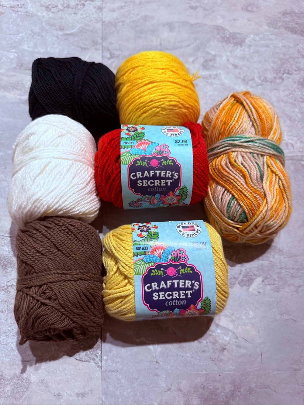 Lot of 7 Crafter's Secret Cotton & Mixed Yarn Skeins